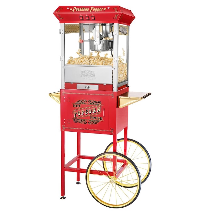 Great Northern Popcorn 3 Cups Red Oil Freestanding Popcorn Machine Cart