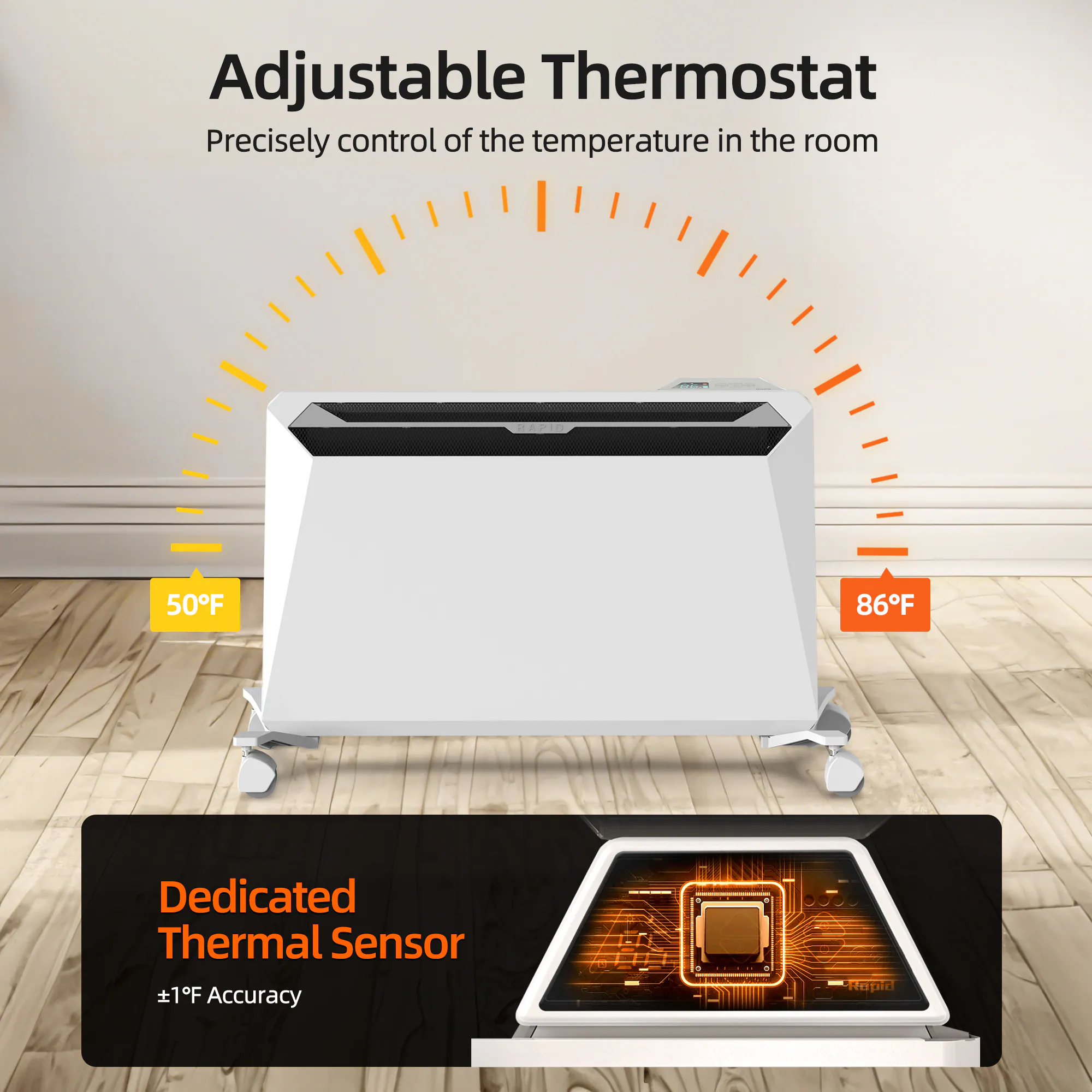 Up to 1500-Watt Convection Wall Mount Indoor Electric Space Heater with Thermostat - Image 3