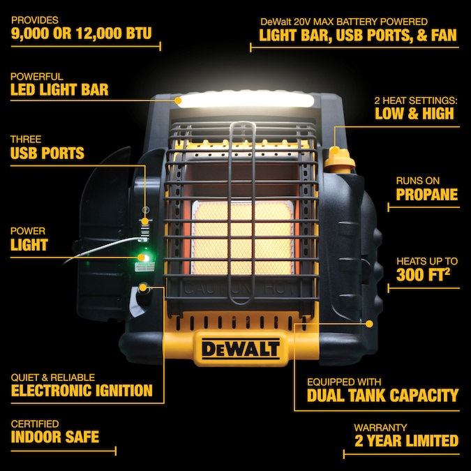 DEWALT Portable Radiant 12000-BTU Outdoor Portable Radiant Propane Heater - Image 10