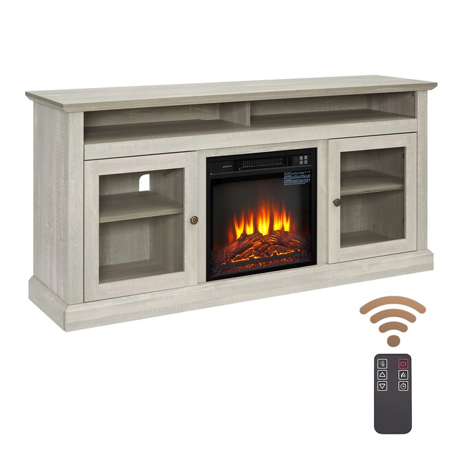 Sunrinx 60-in W Gray TV Stand with Fan-forced Flat Wall Electric Fireplace with Remote Control Included - Image 2
