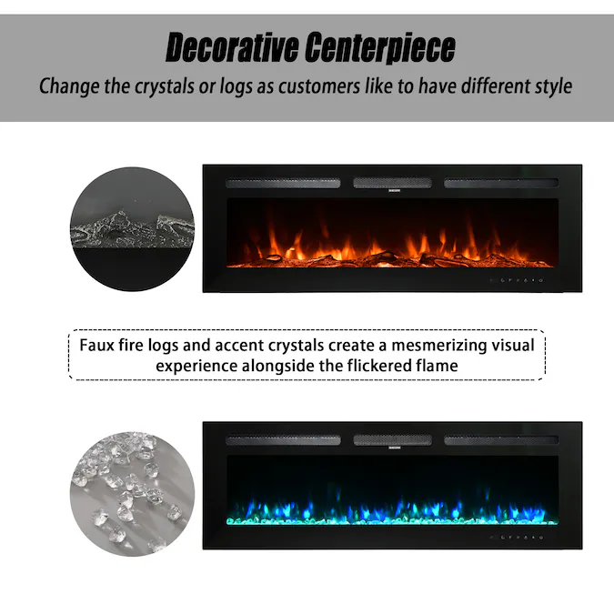 Mondawe 50-in W Black Fan-forced Wall-mount Electric Fireplace with Remote Control Included - Image 6