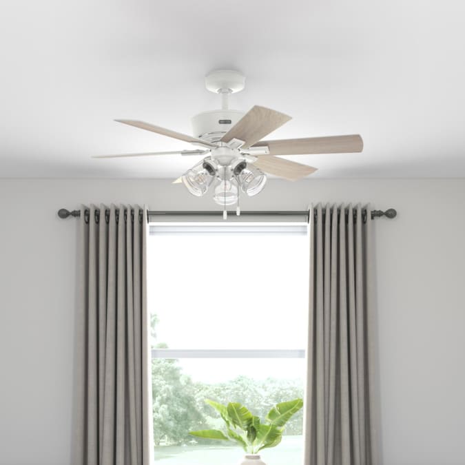 Hunter Pickens SureSpeed 44-in Fresh White with Light Oak Blades LED Indoor Ceiling Fan with Light (6-Blade)