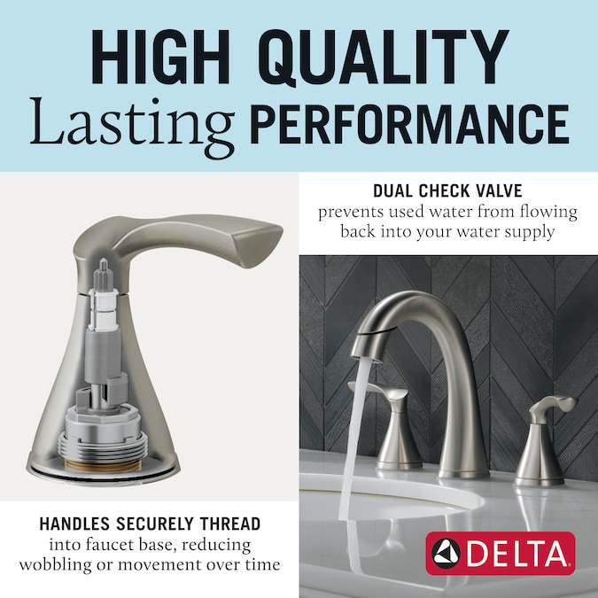 Delta Sandover Pulldown Spotshield Brushed Nickel Widespread 2-Handle WaterSense Pull-down Bathroom Sink Faucet with Drain - Image 5