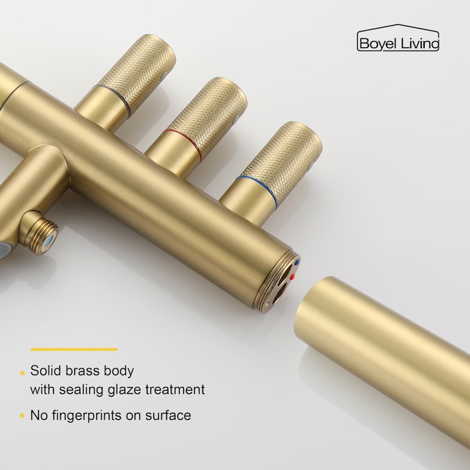 Clihome Brushed Gold 3-handle Freestanding Swivel Bathtub Faucet with Hand Shower (Valve Included) - Image 6