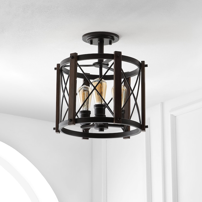 JONATHAN Y Ferme Industrial Rustic 3-Light Oil-Rubbed Bronze Led Flush Mount Light - Image 8