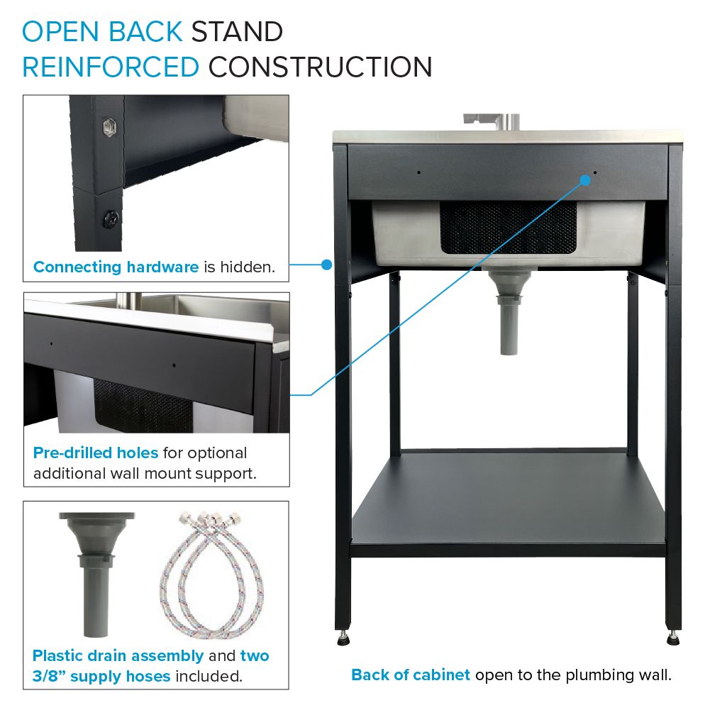 22.1-in x 24-in 1 -Basin Matte Black Freestanding Laundry sink with Faucet - Image 8