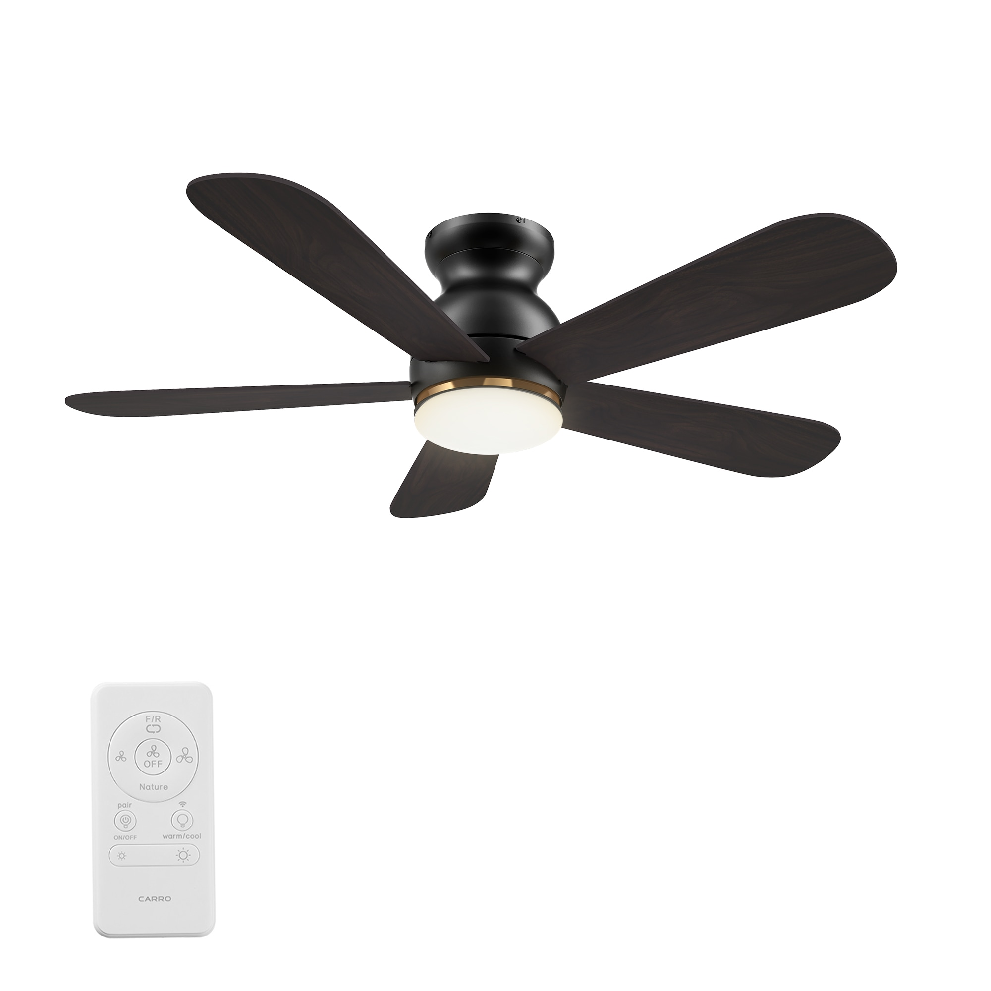 Kaze 48-in Integrated LED Outdoor Flush Mount Smart Black with Dark Walnut Blades Ceiling Fan With Light - Remote Included ( 5 -Blade )