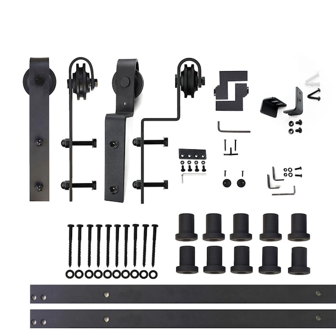 HOMACER 156-in Rustic Black Indoor J-strap Double Bypass Barn Door Hardware Kit