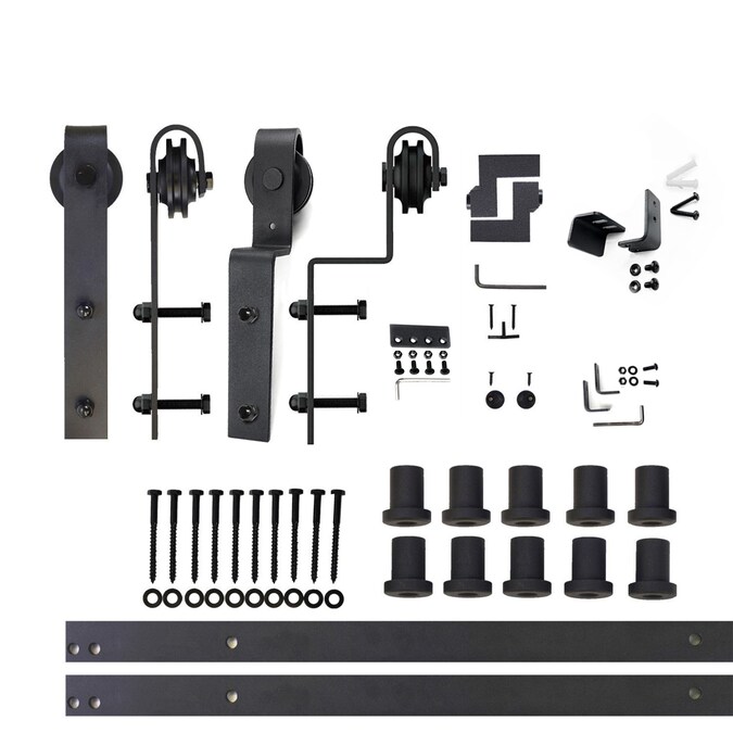 HOMACER 144-in Rustic Black Indoor J-strap Double Bypass Barn Door Hardware Kit