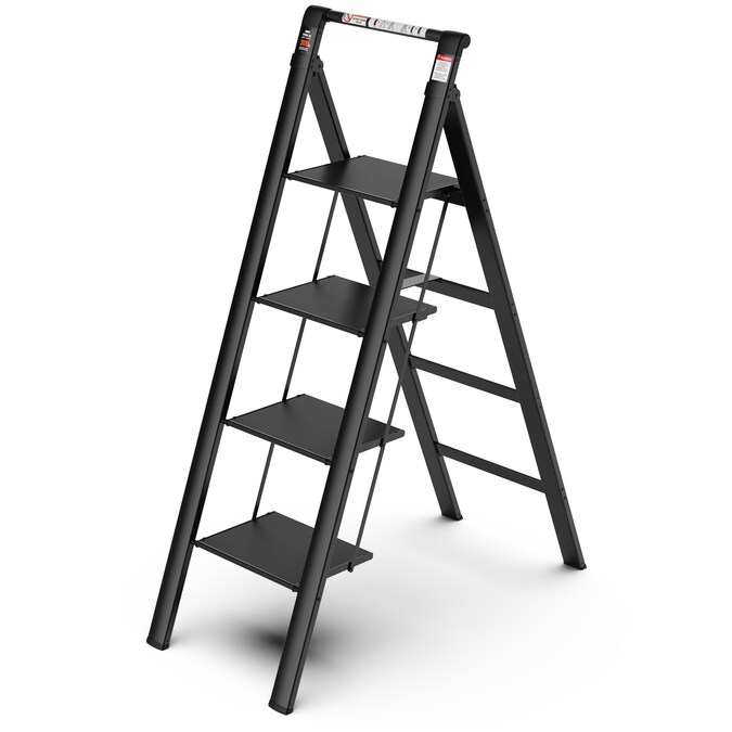 Kahomvis 4-Step 300-lb Capacity Black Aluminum Foldable Step Stool