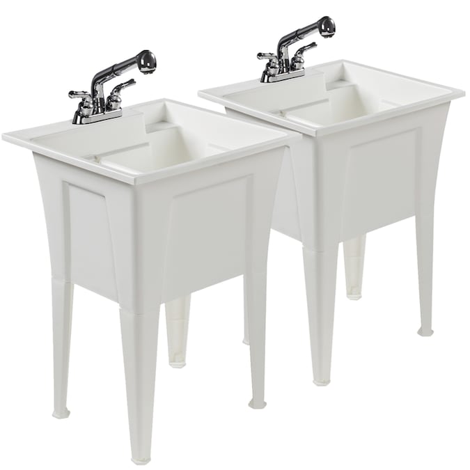 RuggedTub 24.25-in x 22-in 1-Basin White Freestanding Utility Tub with Drain and Faucet