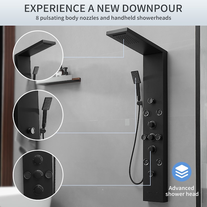 BWE Black-without Temperature Display 8-in Shower Tower System with 3-way Diverter - Image 5