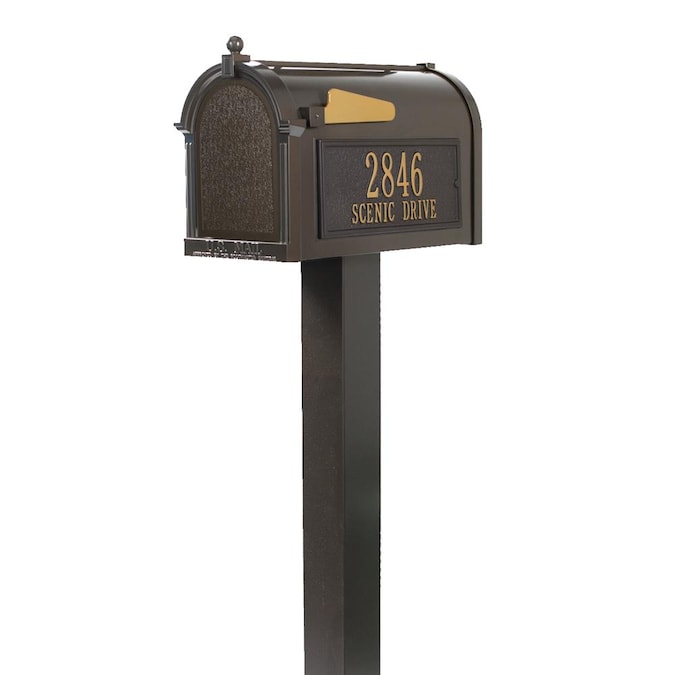 Whitehall Ground Mount Brown Metal Extra Large Mailbox with Post