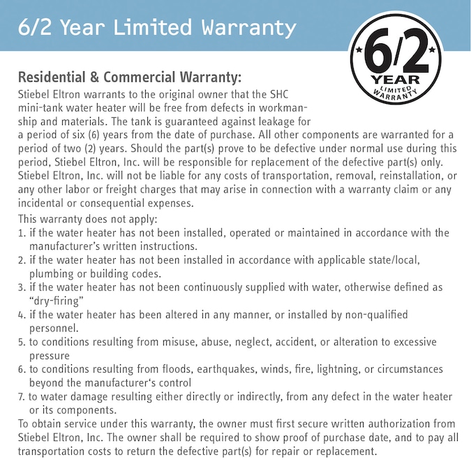 Stiebel Eltron SHC 2.5 2-Gallon Wall-mounted Compact 6-year Limited Warranty 1300-Watt 1 Element Point Of Use Electric Water Heater - Image 10