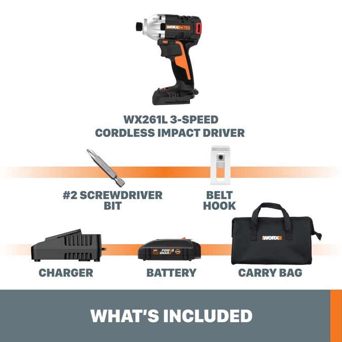 WORX Nitro Power Share 20-volt Max 1/4-in Cordless Impact Driver (1-Battery Included, Charger Included and Soft Bag included) - Image 8
