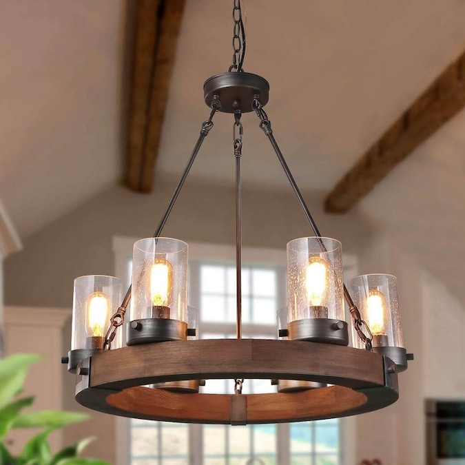 LNC Wagon Wheel Chandelier 6-Light Brushed Gray Farmhouse LED Dry rated Chandelier