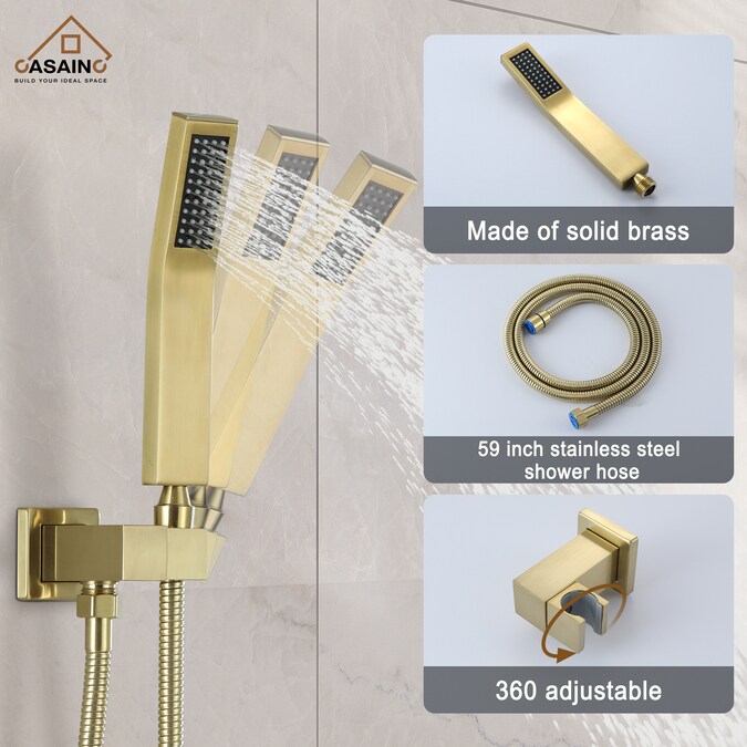 CASAINC Brushed Gold 10-in Built-In Shower Faucet System with 2-way Diverter (Pressure-balanced Valve Included) - Image 9