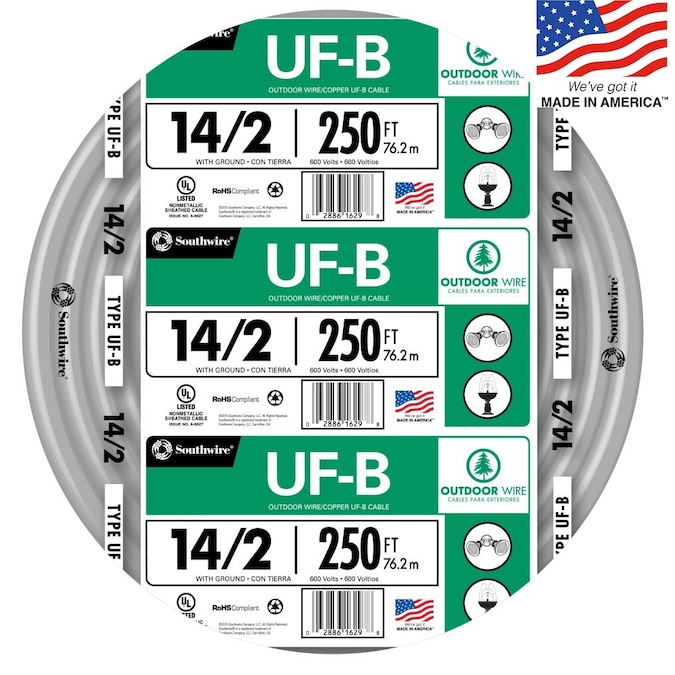 Southwire 250-ft 14/2 Solid UF-B Wire W/G (By-the-roll)