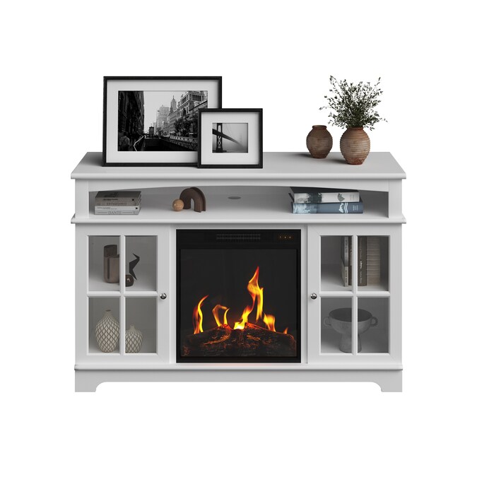 Northwest 44.5-in W White TV Stand with LED Flat Wall Electric Fireplace with Remote Control Included