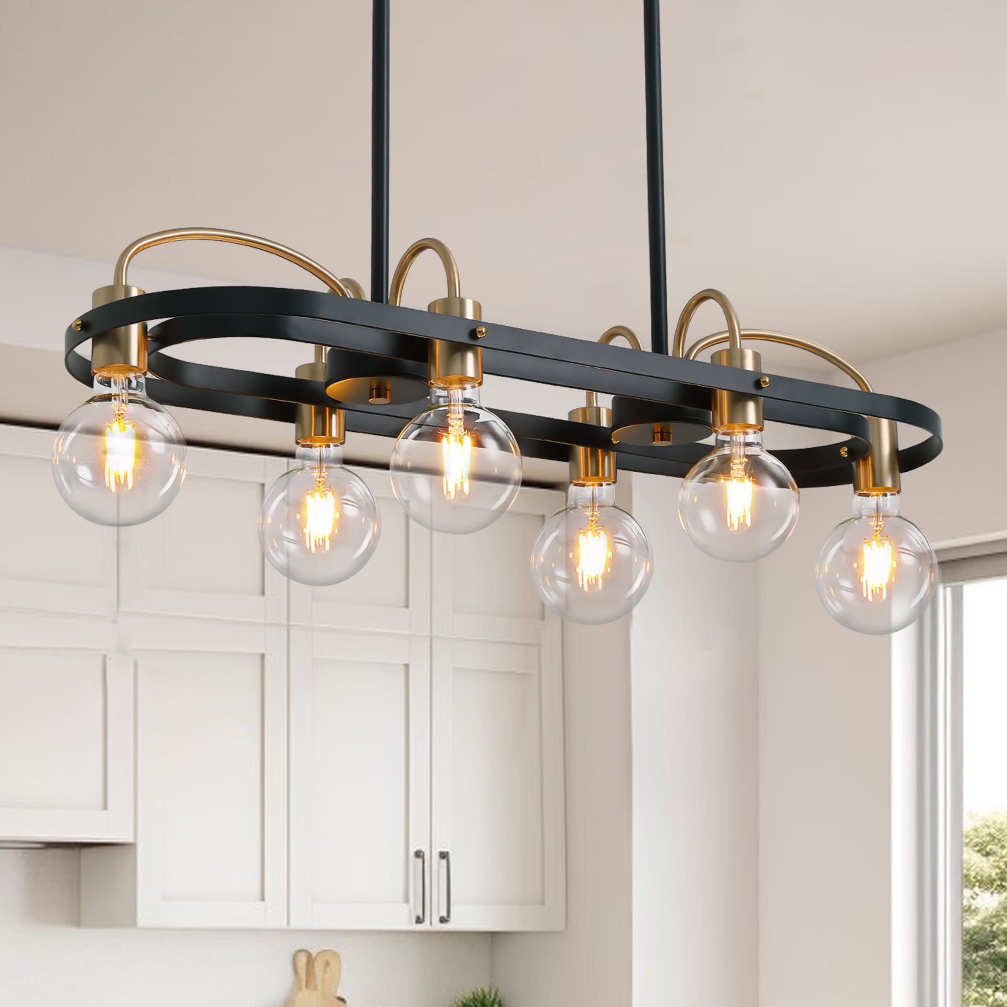Modern Farmhouse Linear Chandelier 6 -Light Transitional Industrial Black Modern/contemporary Linear Large Hanging Kitchen island light