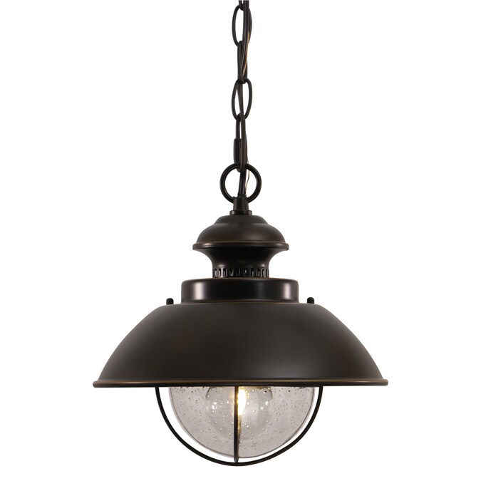 Cascadia Nautical Burnished Bronze Transitional Seeded Glass Dome Led, Medium Outdoor Hanging Pendant Light - Image 2