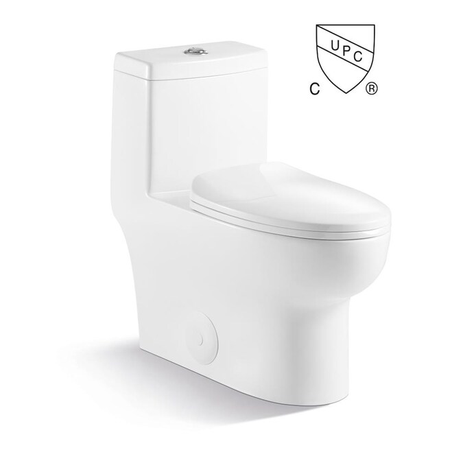 Kingsman Hardware Casa max Porcelain White Dual Flush Elongated Standard Height 1-Piece Soft Close Toilet 12-in Rough-In 1.6-GPF