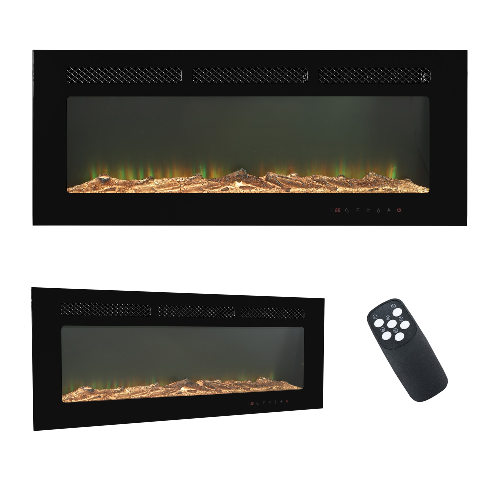 42-in W Black Wall mount Fan-forced Wall-mount Electric Fireplace with Remote Control Included