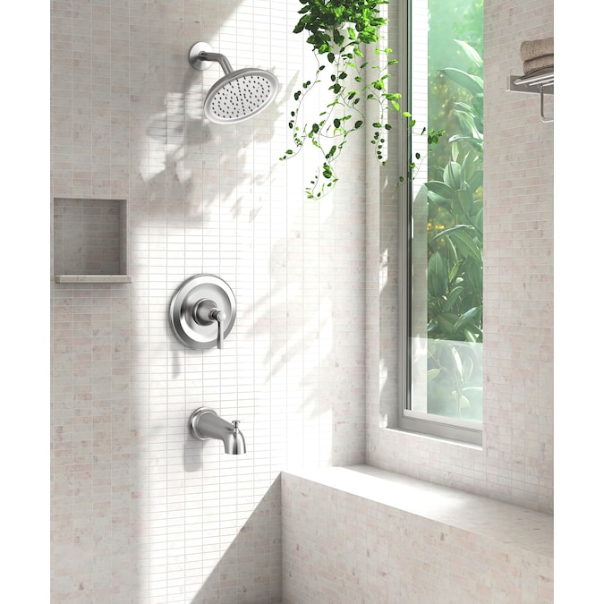 allen + roth Townley Brushed Nickel 1-handle Single Function Round Bathtub and Shower Faucet Valve Included - Image 2