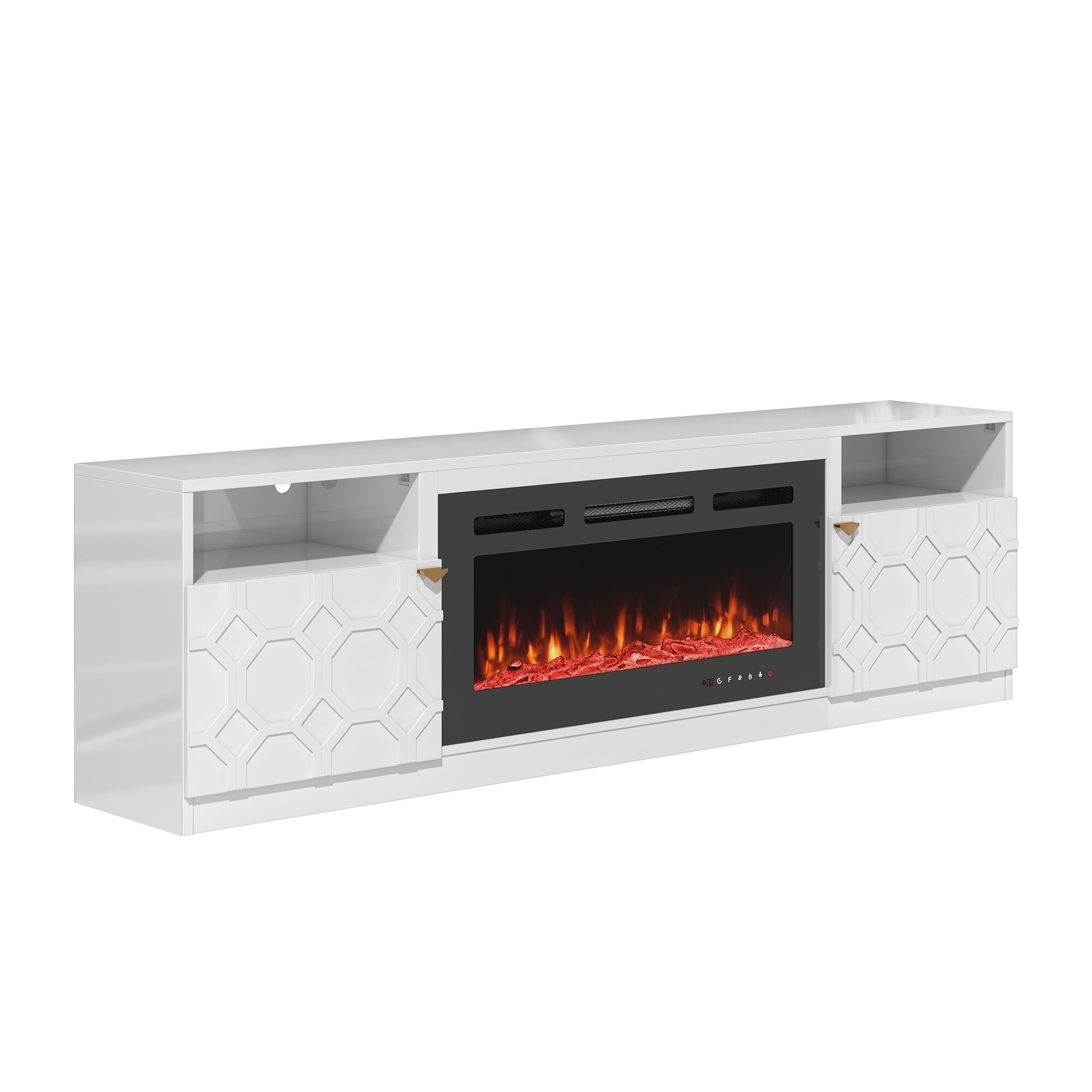 70.08-in W White TV Stand with Fan-forced Flat wall Electric Fireplace with Remote Control Included - Image 6