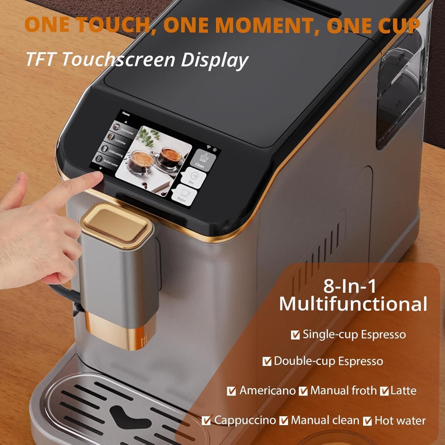 Fully automatic coffee machine with grinder and automatic milk frothing with one-touch screen hot water function 20 bar pressure and 15 grind settings - Image 2