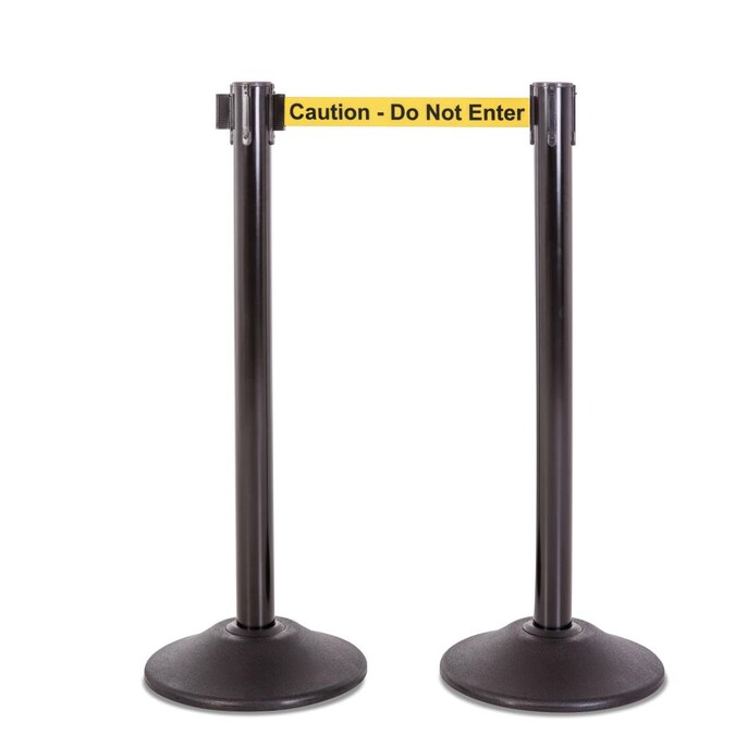 US Weight Heavy Duty Black Premium Steel Stanchion with 7.5-foot Caution Retractable Belt