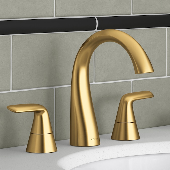 ER Avail Vibrant Brushed Moderne Brass Widespread 2-Handle WaterSense Bathroom Sink Faucet with Drain
