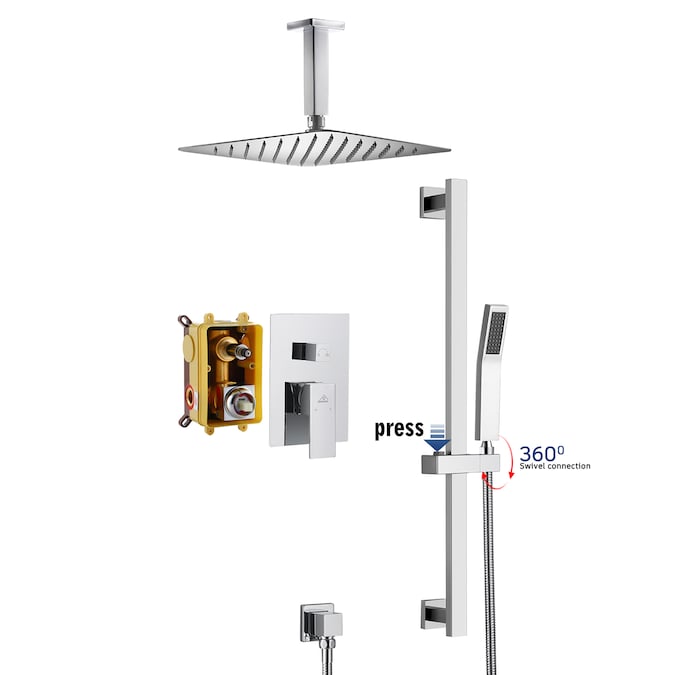 CASAINC Chrome 10-in Waterfall Dual Head Built-In Shower Faucet System with 2-way Diverter (Pressure-balanced Valve Included)