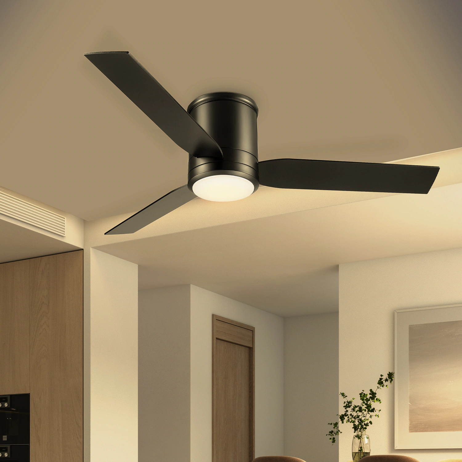 Caledon 52-in Color-Changing Integrated LED Outdoor Flush Mount Smart Black with Matte Black Blades Ceiling Fan With Light - Remote Included ( 3 -Blade )