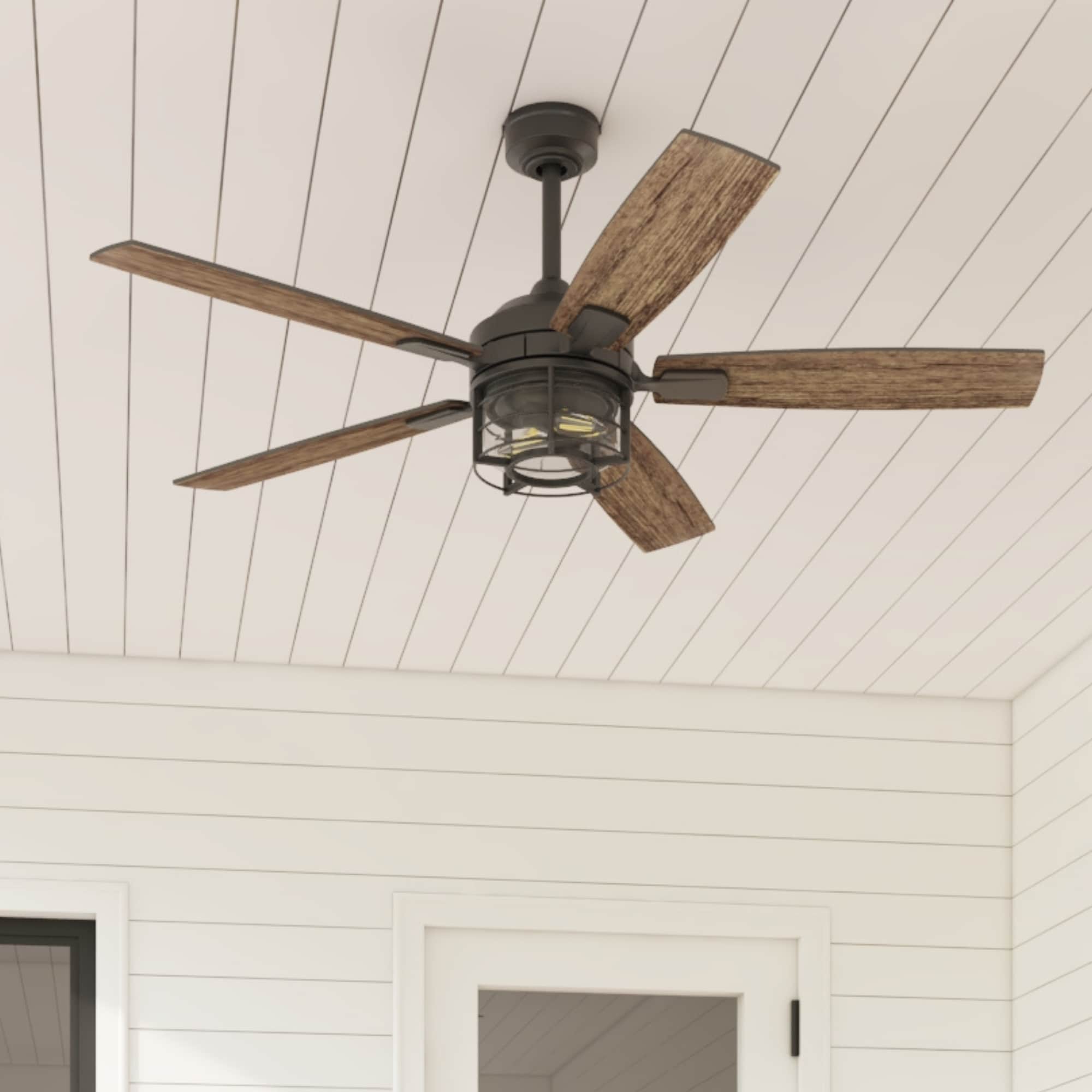 Marathon 52-in Outdoor Black with Aged Cedar/Ebony Blades Ceiling Fan With Light and Remote ( 5 -Blade )