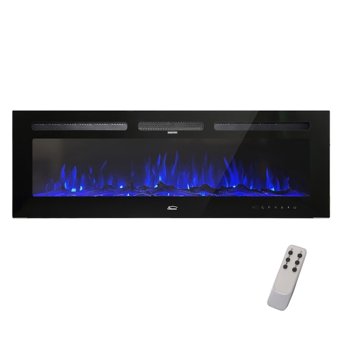 Clihome 50-in W Black LED Wall-mount Electric Fireplace with Remote Control Included
