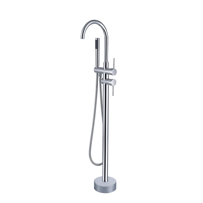 Clihome Brushed Nickel 2-handle Freestanding High-arc Bathtub Faucet with Hand Shower (Valve Included)