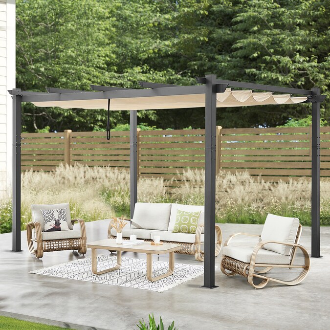 PEAK HOME FURNISHINGS Portofino 10-ft W x 13-ft L x 8-ft H Grey Metal Attached Pergola with Canopy