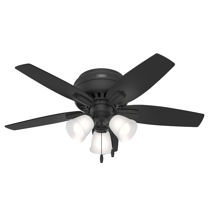 Hunter Newsome 42-in Matte Black with Dark Gray Oak Blades LED Indoor Flush Mount Ceiling Fan with Light (5-Blade)