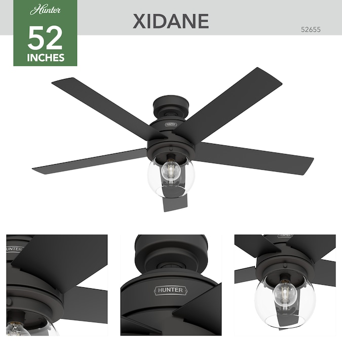 Hunter Xidane SureSpeed 52-in Matte black LED Indoor Ceiling Fan with Light and Remote (5-Blade) - Image 3