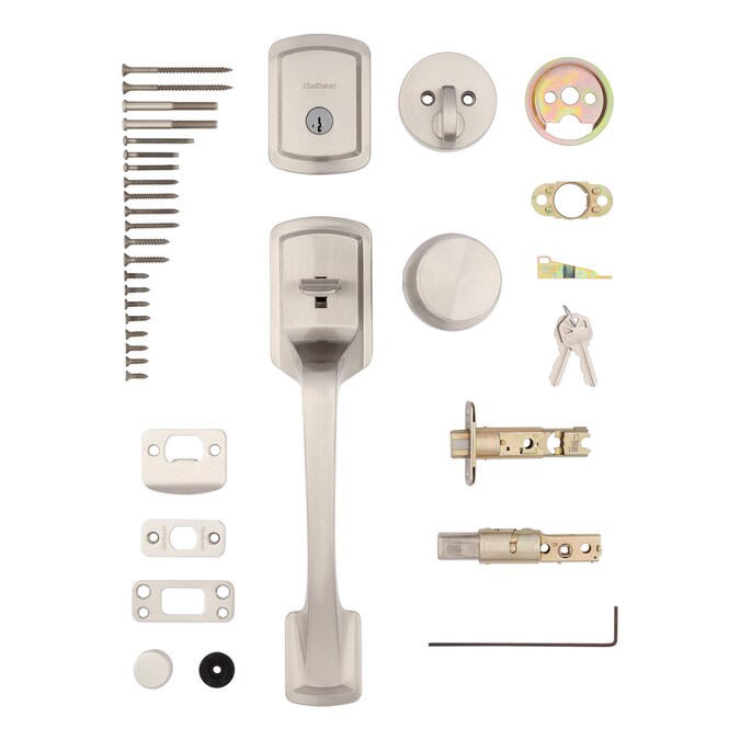 Kwikset Signature Series Prague Satin Nickel Single-Cylinder Deadbolt Entry Door Handleset Knob Smartkey - Image 7