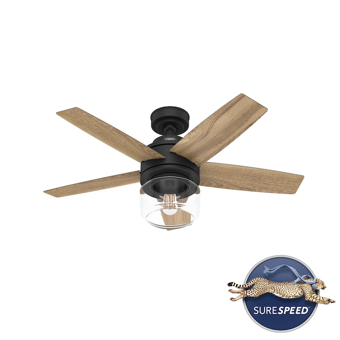 Hunter Margo SureSpeed 44-in Matte Black with Golden Maple Blades LED Indoor Ceiling Fan with Light and Remote (5-Blade)