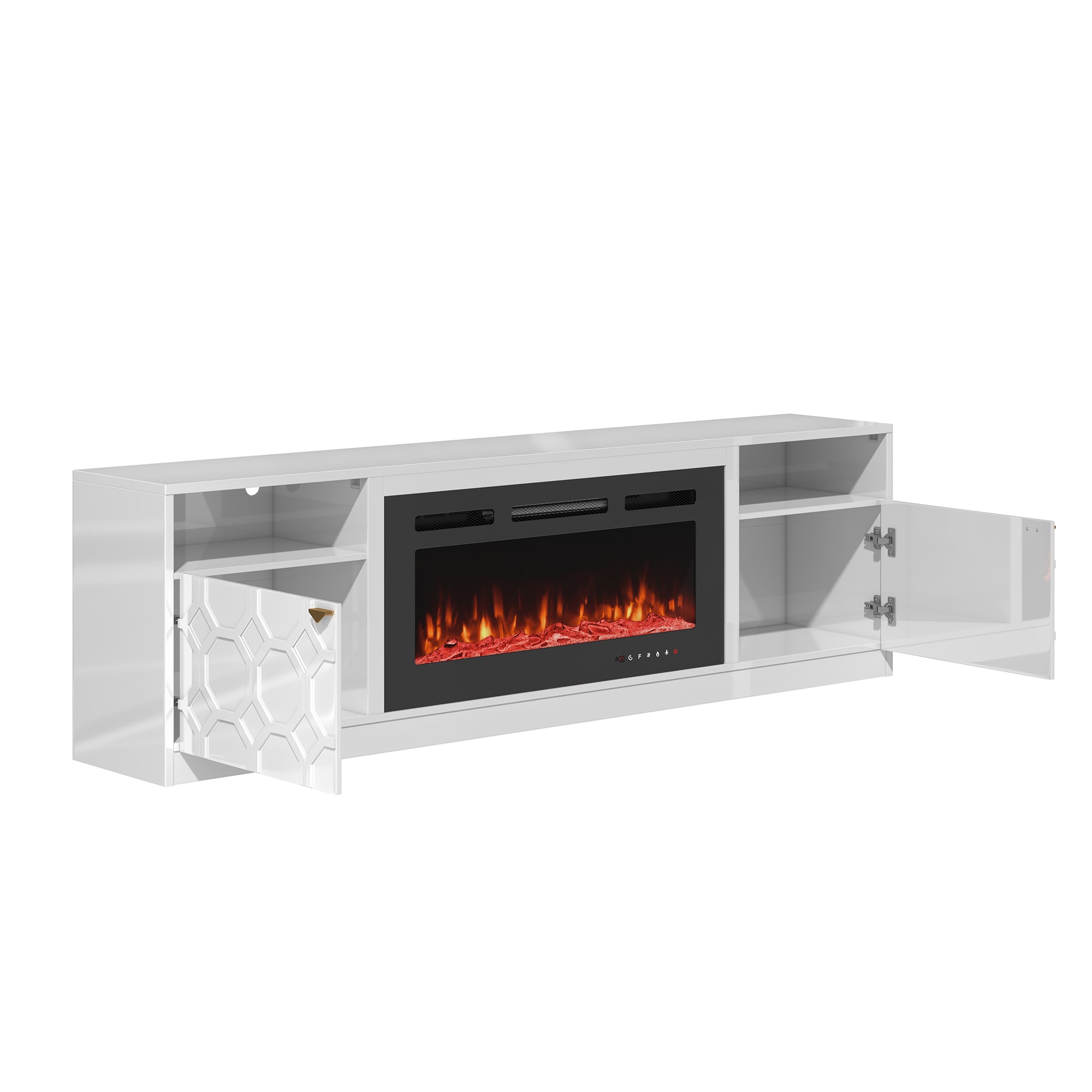 70.08-in W White TV Stand with Fan-forced Flat wall Electric Fireplace with Remote Control Included - Image 5