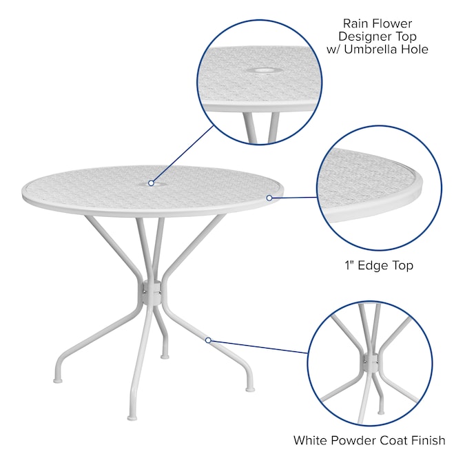 Flash Furniture Oia White Round Contemporary/Modern Dining Table, Metal with White Metal Base 35.25-in L x 28.75-in H - Image 3