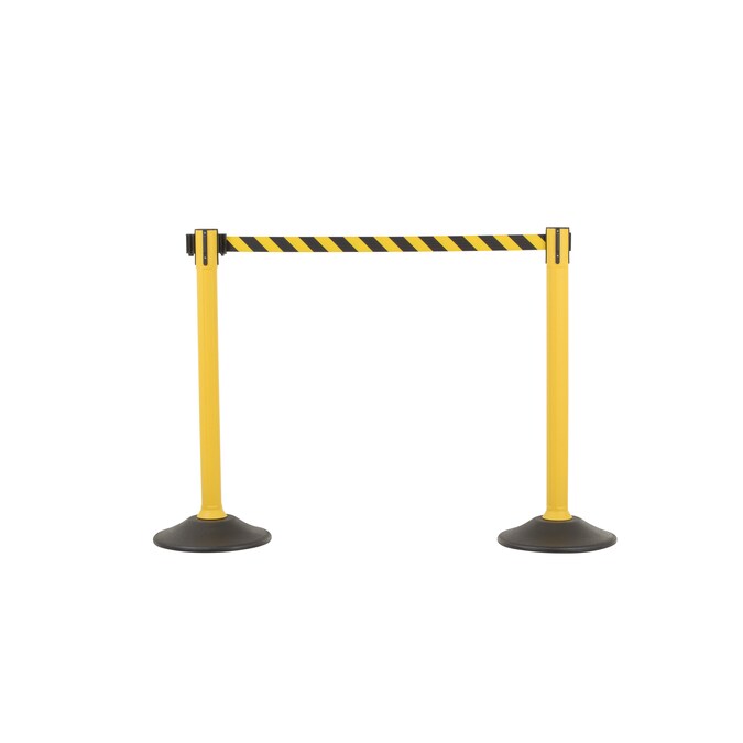US Weight Sentinel Yellow Stanchion with 6.5 Foot Chevron Yellow/Black Retractable Belt - Easy Connect Assembly Requires No Tools (2- Pack)