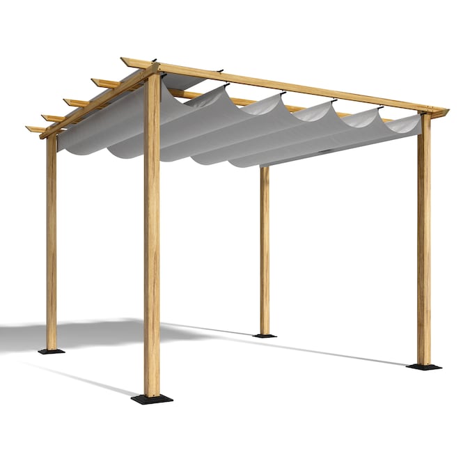 10-ft W x 10-ft L x 7-ft 3-in H Gray Metal Freestanding Pergola with Canopy