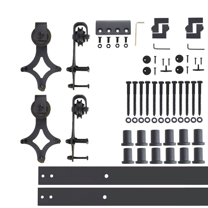 HOMACER 180-in Rustic Black Indoor Diamond Double Barn Door Hardware Kit