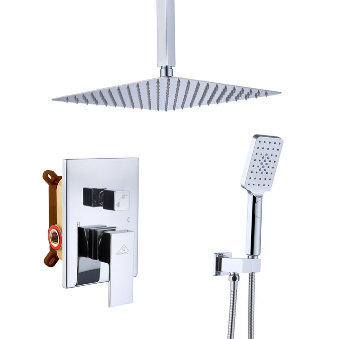 CASAINC Polished Chrome 12-in Built-In Shower Faucet System with 2-way Diverter (Pressure-balanced Valve Included)