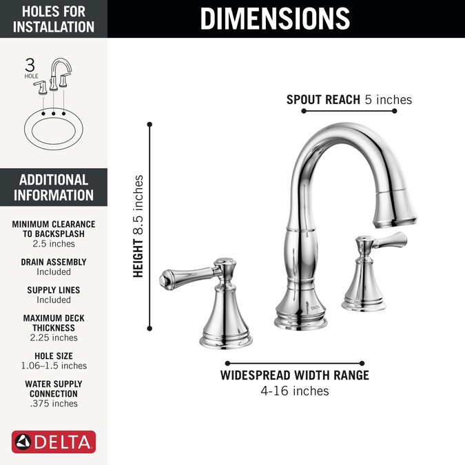 Delta Cassidy Chrome Widespread 2-Handle WaterSense Pull-down Bathroom Sink Faucet with Drain - Image 3