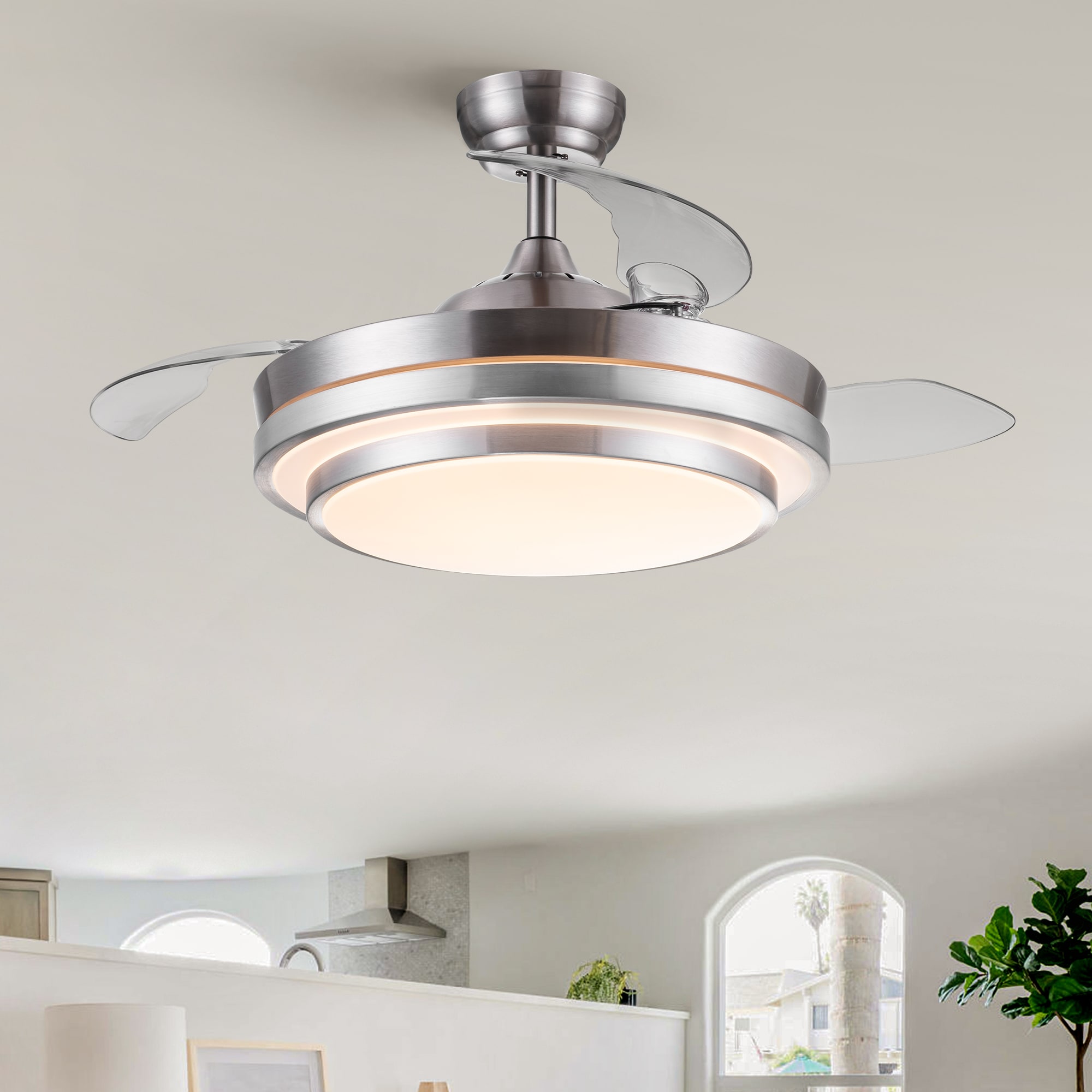 Phantom 42-in Color-Changing Integrated LED Nickel with Clear Blades Ceiling Fan With Light - Remote Included ( 3 -Blade )